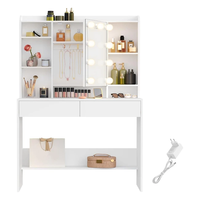 VASAGLE Schminktisch mit 9 LED-Lichtern 3 Farben verstellbare Helligkeit Kosmeti