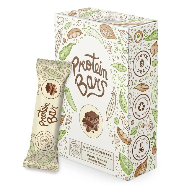 Vegan Protein Bars 15 x 55 g Doppel-Schokoladen-Brownie Saftige vegane Proteinriegel Wenig Zucker Hoher Proteingehalt mit Schokolade Box mit 15 Riegeln