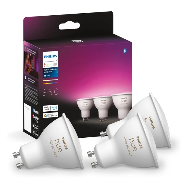 Philips Hue White Ambiance Smart Spotlight 3 Pack LED GU10 350 Lumens 50W Equiva