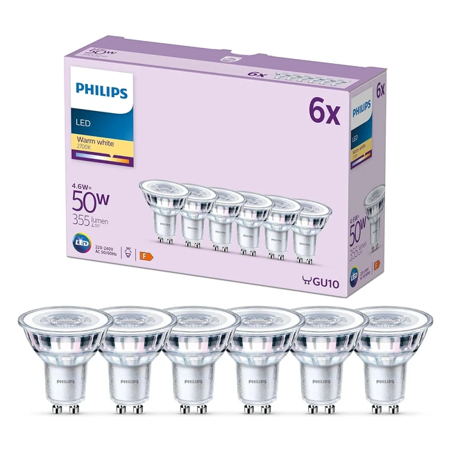 Philips LED Classic Spot Light Bulb 6 Pack GU10 50W Non Dimmable Warm White 2700