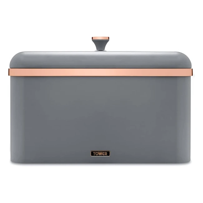 Tower T826130GRY Cavaletto Bread Bin Large Capacity Durable Steel Grey/Rose Gold