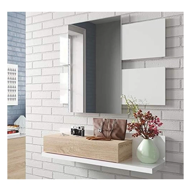 Mobile da ingresso moderno con cassetto e specchio - Noce e Bianco Lucido - 75x9
