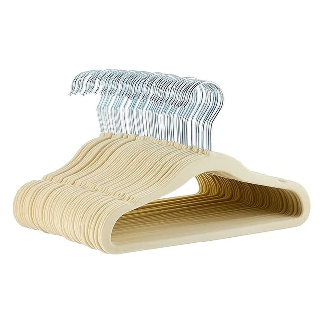 Amazon Basics Kids Velvet Hangers 50 Pack Beige - Non-Slip Durable Swivel Hook