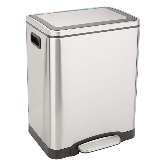 Poubelle 30L Amazon Basics avec 2 compartiments en acier inoxydable - Fermeture amortie