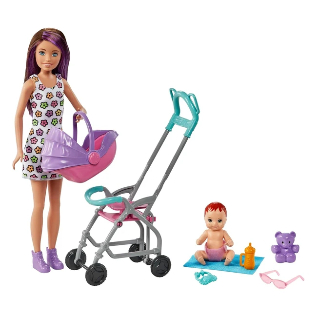 Barbie Coffret Skipper Babysitter GXT34 - Poupe Skipper Brune - Poussette Bb et 