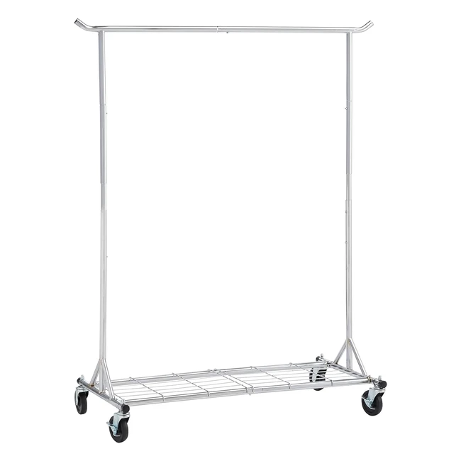 Amazon Basics Clothes Rail with Wheels Chrome 1285 x 555 x 168 cm - Sturdy Metal Construction & Telescopic Design