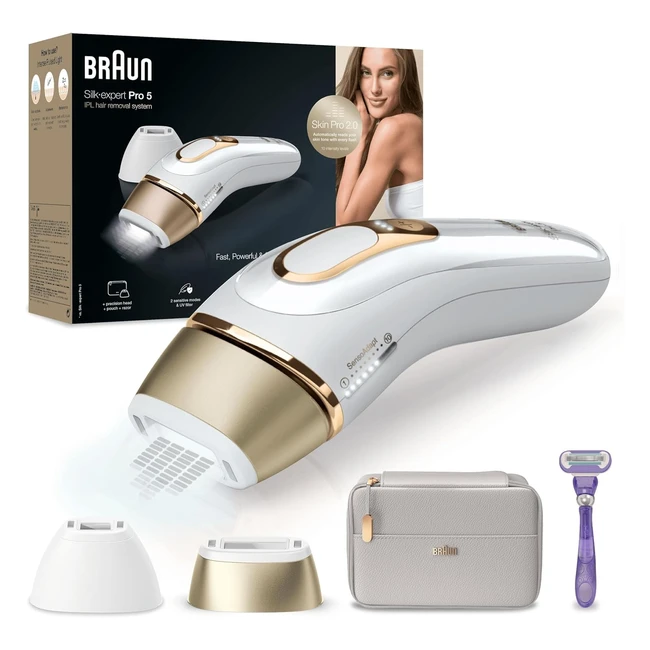 Braun Silk Expert Pro 5 Epilatore Luce Pulsata PL5157 Bianco e Oro - Ideale per Zone Sensibili - Viso, Bikini, Ascelle - 2 Accessori