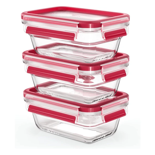 Set 3 herméticos de cristal rectangular EMSA ClipClose 045L - Libre de BPA - Apto para congelador y microondas