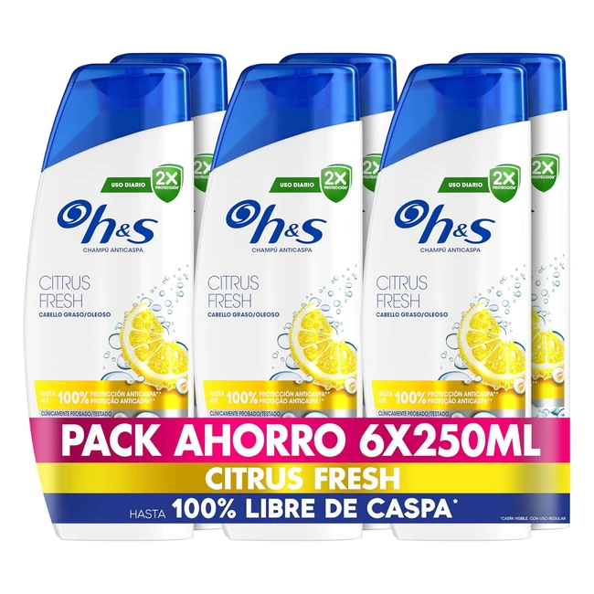 Champú Anticaspa Citrus Fresh HS 250ml Pelo Graso Uso Diario - Pack 6