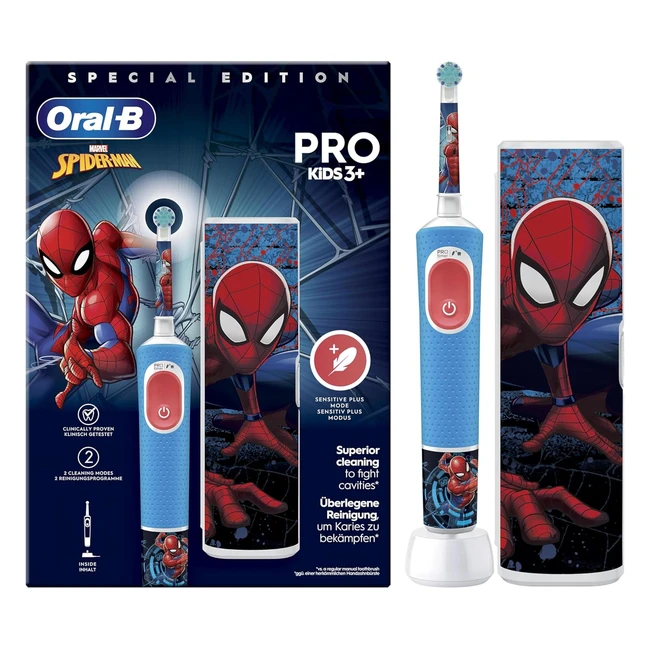 OralB Pro Kids Spiderman Elektrische Zahnbürste Kinder ab 3 Jahren Sensitiv-Modus, extra weiche Borsten
