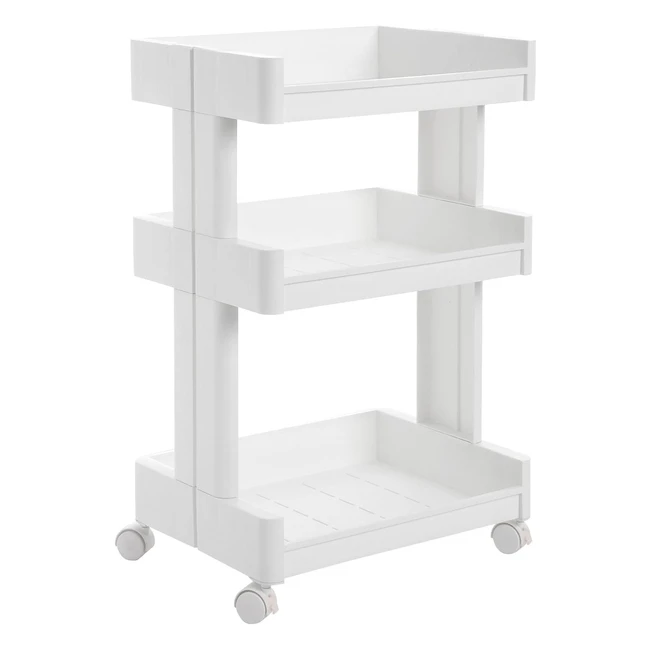 Songmics KSC01WT Polypropylen Mehrzweckwagen für Küche Bad oder Lagerung mit Rädern und 3 Ablagefächern Weiß