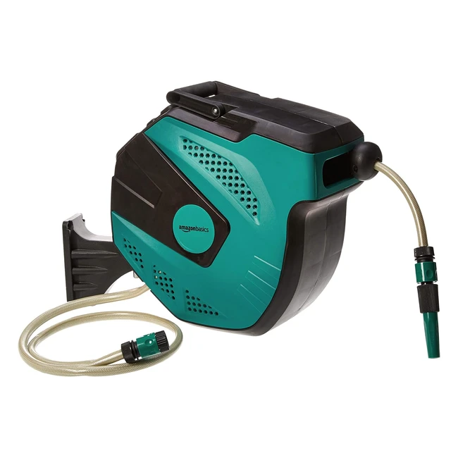 Enrollador Automtico de Manguera Amazon Basics Verde 15m - Ideal para Jardines