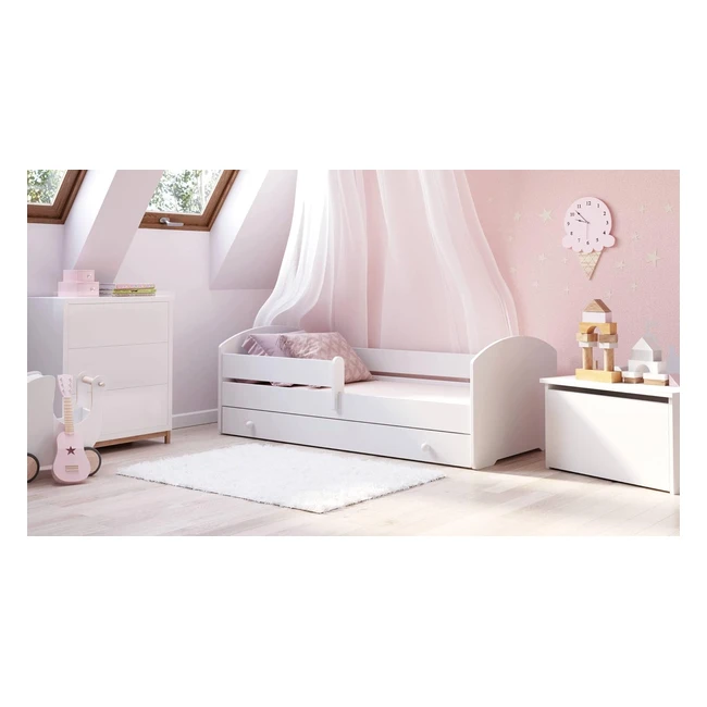 Lettino Singolo per Bambini Dmora con Cassettone e Protezione Anticaduta - Bianc