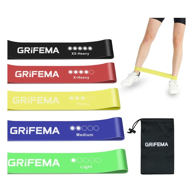 Bandes Élastiques de Musculation Grifema GA5001 - 5 Niveaux de Résistance - Pilates Yoga - Vert/Bleu/Jaune/Rose/Noir
