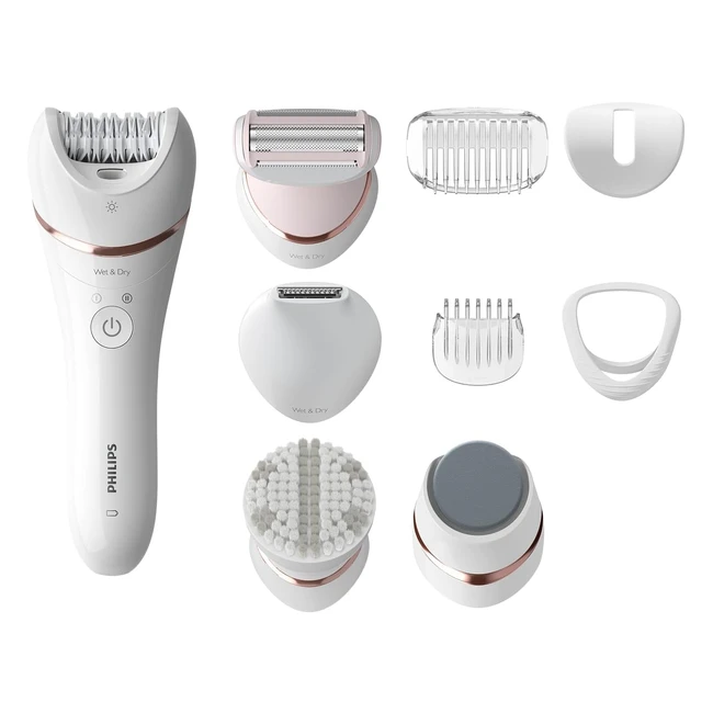 Philips Series 8000 Epilateur Wet Dry Sans Fil - Jambes et Corps - 9 Accessoires - Modèle BRE74010