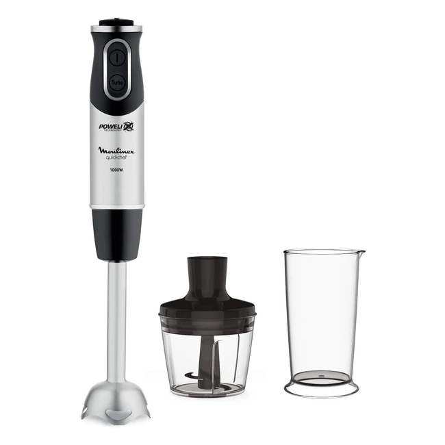Moulinex DD6578 Quickchef 2in1 Frullatore a Immersione 1000 W - Tecnologia Powelix - 10 Velocità - Accessori Bicchiere 800 ml e Tritatutto 500 ml