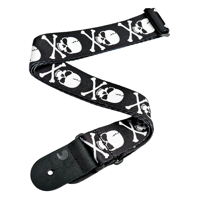 DAddario Guitar Strap - Cross Bone Skull Design - Adjustable - Comfortable - Du
