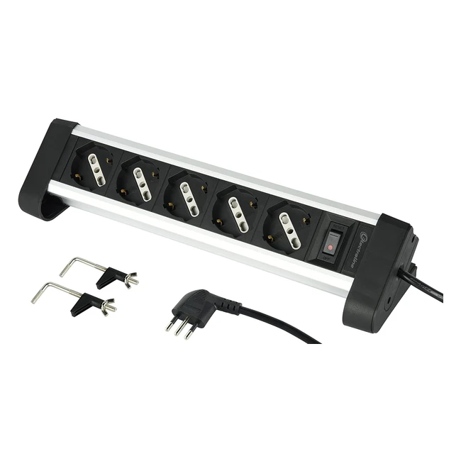 Multipresa Electraline 61906 in Alluminio con 5 Prese Schuko - NeroArgento